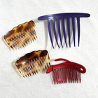Vintage French Side Hair Comb Lot Of 4 Faux Tortoise Shell Purple Red