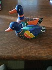 A Set Of 2 Korean Folk Art Hand Carved   Painted Wooden Wedding Ducks 