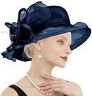 Women s Kentucky Derby Church Dress Hat Wide Brim Leaf One Size F13 Navyblue
