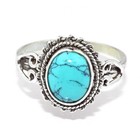 Turquoise Sterling Silver Ring  Handmade Oval Bezel Rope Twist Ring Size 8