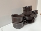 Set Of 6 Sweden Hoganas Keramik Brown Stoneware Coffee Mugs   Saucers Mcm