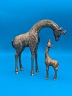 Vintage Solid Brass Mother And Baby Giraffe Figurines Heavy  8    Mom And 5    Baby