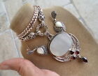 Gemstone Mother Of Pearl And Garnet Italy Sterling Silver Necklace And Earrings 