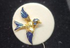 Lot Of 3 Vintage Lapel Pins Goldtone Birds Blue Rhinestones 