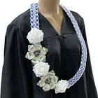 Graduation Money Lei Flower Rose  Blue   White Gingham Four Braided Ribbon