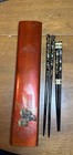Vtg Black Lacquer Mother Of Pearl Abalone Inlay Chop Sticks 2 Sets 4 Chopsticks