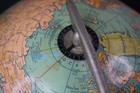 Vintage Weber Costello Globe With Metal Globe Stand 13    Tall