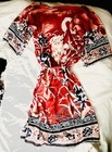 Women   s Satin Polyester Floral Kimono Robe V-neck 3 4 Sleeve Belted Tie