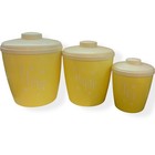 Vintage Mid Century Atomic Plastic Set 3 Yellow Starburst Nesting Canisters