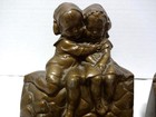 Antique Bronzart First Crush C1925 Bronze Tone On White Metal Pair Of Bookends