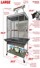 Large 24 x22 x66 h Parrot Bird Perch Cage For Macaw Cockatoo African Grey Amazon