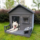 Large Dog House Outdoor  Wood Asphalt Roof Dog Kennel With Terrace Puppy Shelter