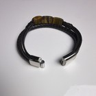 Black Braided Leather Bracelet Brown Tiger s Eye Beads 3pc Steel Magnetic Clasp