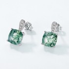 Natural Moss Agate Cushion Stud Earrings S925 Sterling Silver Women Gift
