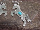 Native American Sterling Silver   Turquoise Horse Dangle Earrings - Yazzie