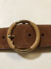 Michael Kors Ladies Brown Suede Leather Round Gold Buckle Belt Size Xl