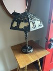 Beautiful Antique Art Deco Scenic Design Slag Glass Table Lamp