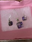 Pink Purple Dichroic Glass  925 Sterling Silver Pendant Necklace Earrings Set