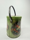 Vintage Daher Green Floral Tin Lidded England Handle Biscuit Box Mid Century