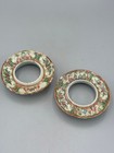 Pair Antique Chinese Canton Famille Rose Medallion Figural Teacup Cup Holders