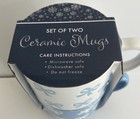 Blue   White Bow Ceramic Mug Set Of 2     Cute Stackable Coffee Tea Cups