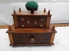 Antique Two Tier Wooden Sewing Thread Holder Box Pin Cushion Shaker Type