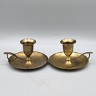 Set Of 2 Vtg Brass Chamberstick Candle Holders With Finger Loop Handles India