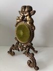 Antique Table Clock With Cherubines In Bronze  Early 20th Century Green Velour