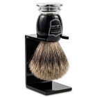 3-band Pure Badger Shaving Brush With Stand - Black   Chrome Handle For Smooth S