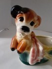 Vintage Puppy Dog In Basket Ceramic Mcm Planter 1950s Royal Copley Art Pottery 