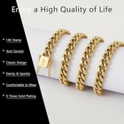 Men s Miami Cuban Link Chain 14k Gold Plated Stainless Steel Bracelet Necklace