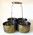 Antique Indian Brass 4-cup Condiment Spice Caddy Masala Daani Set Iron Handle