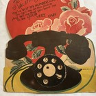 Vtg Greeting Card Valentine Mechanical Old Fashioned Telephone Moveable Dial Exc