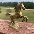 Vintage Traditional Brass Rearing Horse Sculpture On Stand Mcm