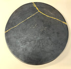 Vtg 8in Maria Martinez San Ildefonso Black Pottery Plate Kintsugi