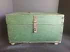 Antique Dovetailed Wooden Document Box Chest With Original Green Paint