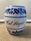 Pair Antique Blue Onion Canister Jars 6  Ea  Cut Sugar   Raisins Free Shipping