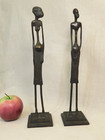 Vintage 2 Pair Modernist Brass African Man   Woman Tall Sculptures 11 3 4 