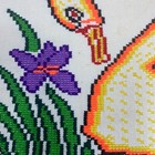 Vintage Swan Embroidered Pillow Cover Yellows Cross Stitch Cottage Farmhouse A