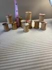 Vintage Wooden Empty Sewing Spools With Original Labels Brown Lot