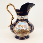 Large Antique French Limoges Cobalt Blue Gold Trim Pheasant Scenic Pitcher 12 