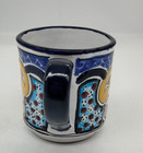 Talavera Mexican Folk Art Pottery Blue With Flowers Coffee Mug Hand Painted