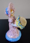  Vintage Porcelain Lady Hat Pin Cushion Doll Japan Made Pink Dress W Bonnet Pins