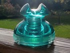 F  M  Locke Victor New York No  20 Saddle Groove Glass Insulator  Nice Aqua 