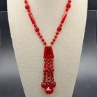 Art Deco Red Czech Glass Sautoir Necklace W Tassel Drop