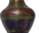 Vintage Antique Etched Engraved Handpainted Solid Brass 5 75  Vase Set India
