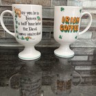 Vintage Enesco Footed Irish Coffee Mug Pair  Green Shamrock Mugs