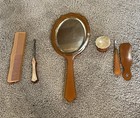 Vintage  Celluloid Bakelite 6-piece Vanity Dresser Set  Peach Swirl  1900   s