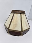 Vintage 50s Lamp Shade 6 x 7  Tiffany Style Amber   White Stained Slag Glass