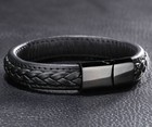Men Women Boy 12mm Black Braided Genuine Leather Wrist Bracelet Bangle 6 5-9 